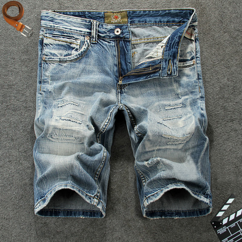

2021 New Summer Men's Fashion High-quality Thin Thin-blue Classic Vintage Short-cut Jeans Shorts Xuf7