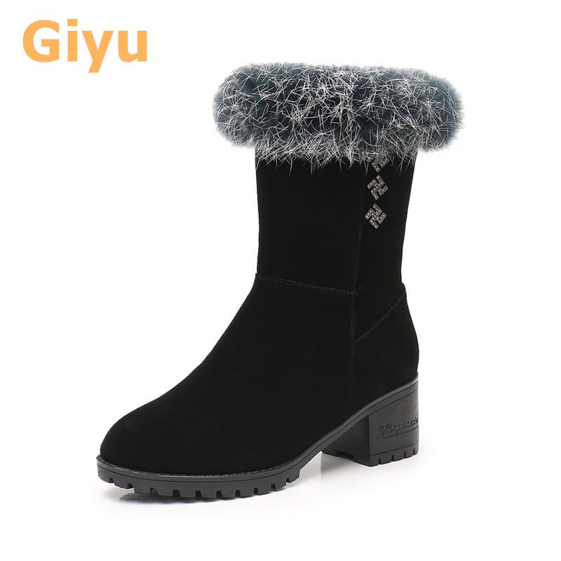 

GenuineGiyu Leather fur Warm women's boots 2021 winter new Fluff lining Cotton shoes snow boots, Black fluff