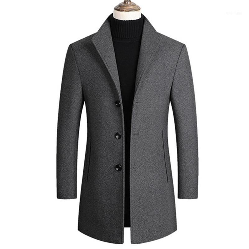 

2020 high quality wool coat men's winter long coat woollen Long jacket men's cashmere wool blended windbrea1, Black