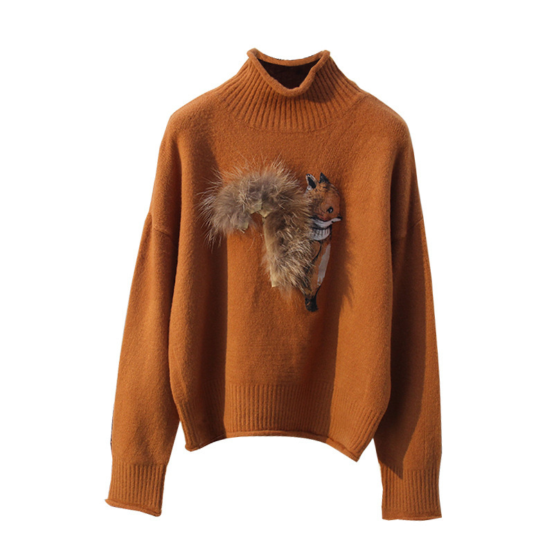 

cashmere sweater women winter and fox sweaters with real skin tails pull femme manche longue, Black d00361