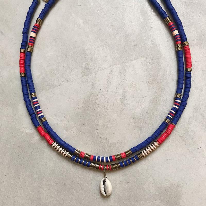 

Women Colorful Polymer Clay Necklace Natural Shell Pendant Choker Set 2020 Winter Clothes Accessories Silicone Jewelry Necklace