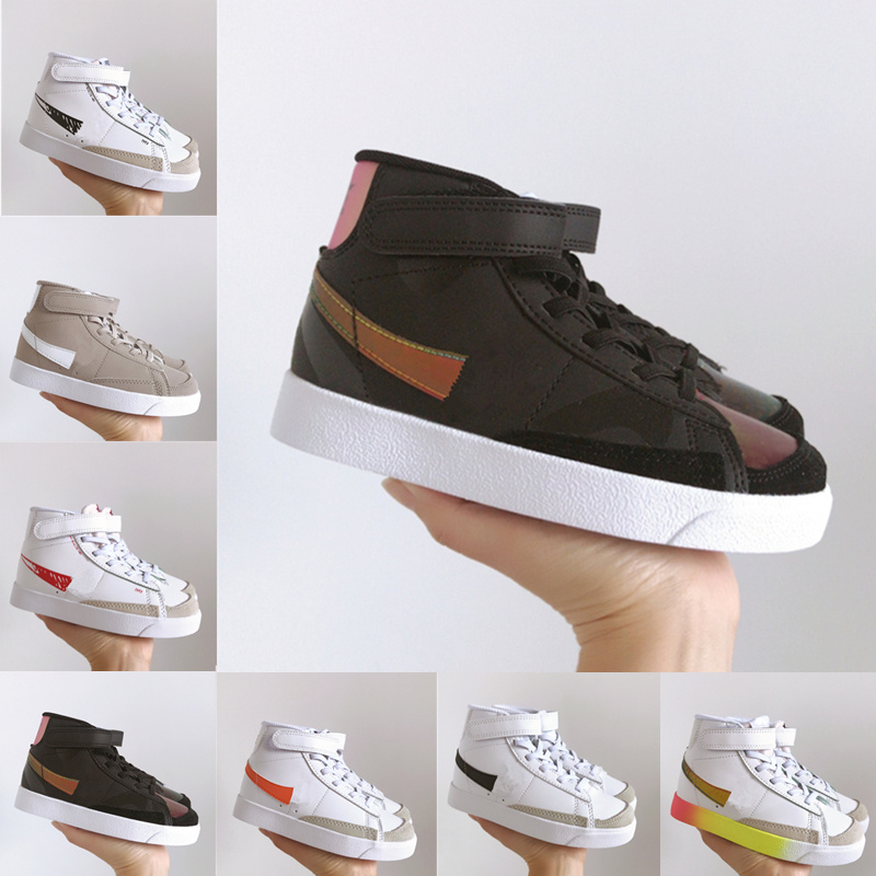 

2021 Blazers Kids Mid Video game design Sports Shoes High top elastic Kid High Mid Cut Outdoor Sneakers Boy & Girl Trainer, Black