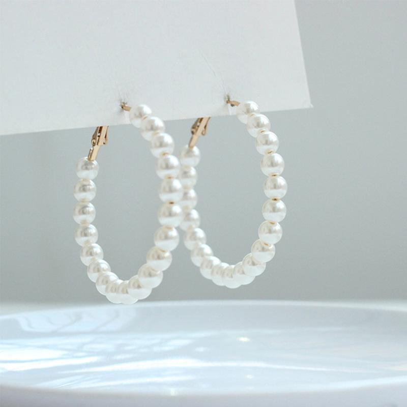 

Trendy Pearl Hoop Earrings Big Smooth Circle Earrings Basketball Brincos Celebrity Round Loop For Women Jewelry