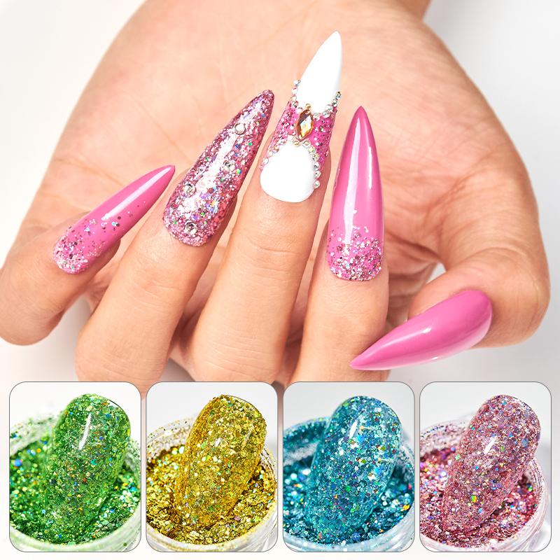 

4/6pcs Nail Glitter Rose Gold Colors Sandy Powder Shiny Luxury Sparkles Nail Art Sequins Pigment Flakes Dust 3D Decorations