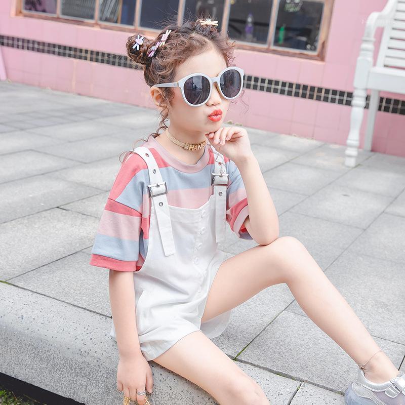 

2020 New Summer Girls Clothing Sets Two Pieces Baby Kids Striped Shirts+ Pants Overalls Children Clothes Outfits 4 7 12 16 Years1