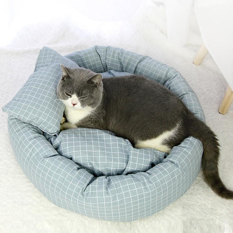 

HEYPET Cat Bed Pet House Soft Cotton Cat Mat Dog Bed For Small Dog Winter Warm Sleeping Puppy Mat With Pillow Cats Supplies