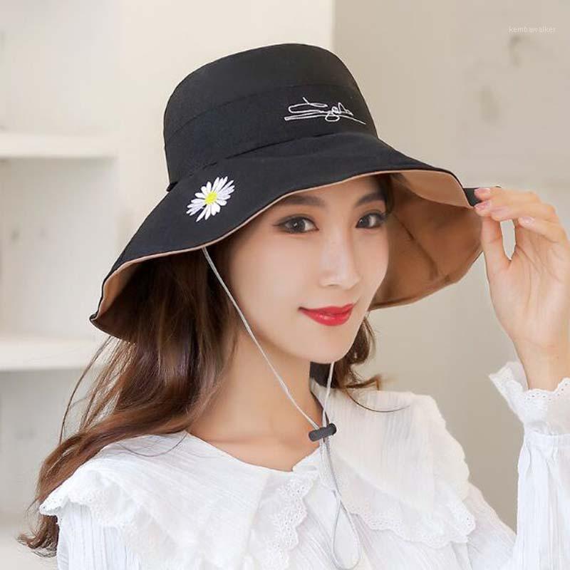 

Wide Brim Hats XEONGKVI Korean Double Sided Chrysanthemum Bucket Hat Spring Summer Polyester Daisy Beach Fisherman For Women1, White