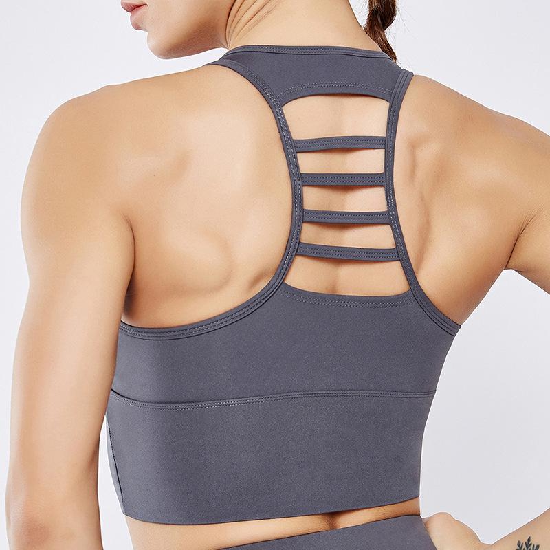 

New style back horizontal sports sport bra top fitness shockproof double sided nylon sports vest running active wear, Black