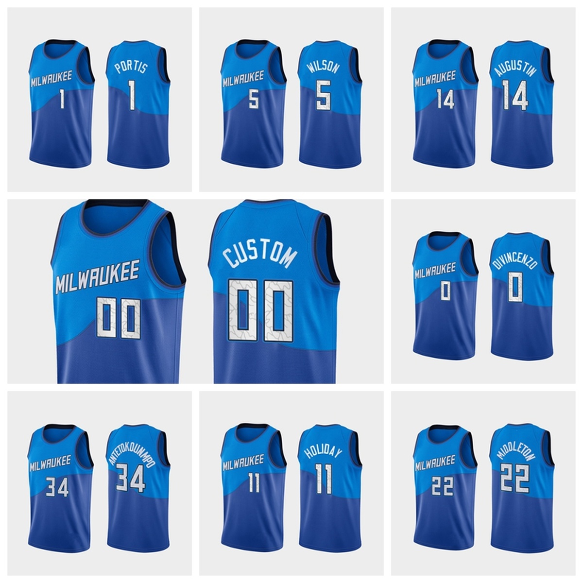 

City 34 GiannisAntetokounmpo MilwaukeeBucksKhris Middleton Holiday Wilson DiVincenzo Portis Augustin Basketball Jerseys Blue, Color1