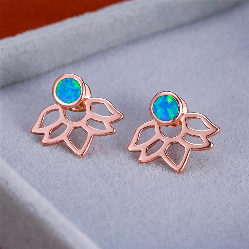 

Stud Simple Female Round Opal Earrings Rose Gold Silver Color Party Elegant Hollow Flower Wedding For Women