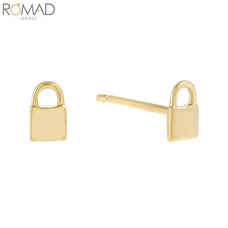 

Hoop & Huggie ROMAD 925 Sterling Silver Lock Stud Earrings For Women Gold Aretes Earring Piercing Cartilage Earings Luxury Jewelry Pendiente