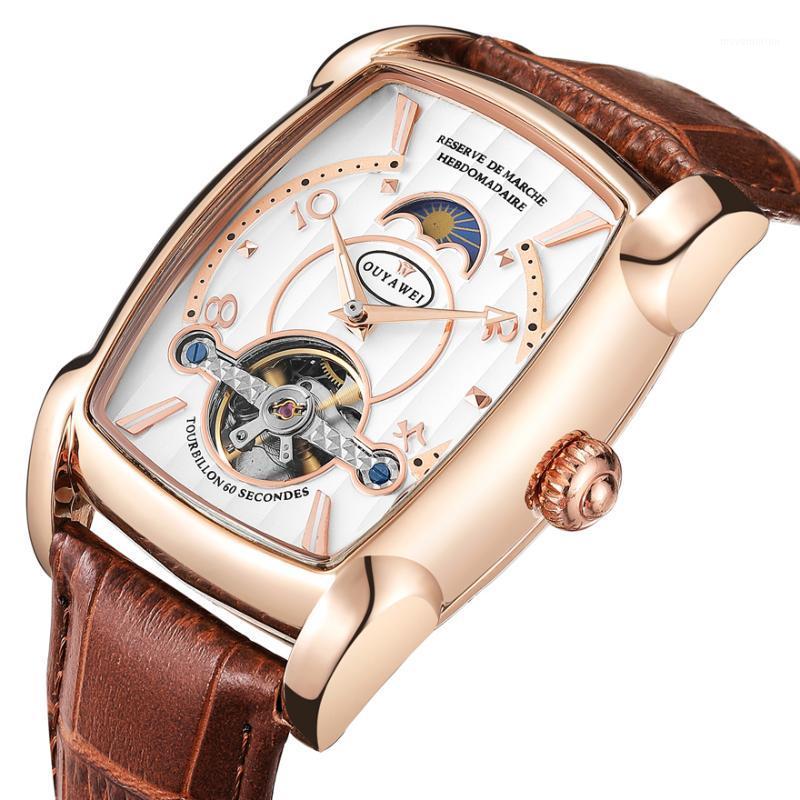 

Automatic Watch Men Mechanical Watches Tourbillon Dial Wristwatch Mens Rectangular Skeleton Clock Relogio Masculino1, Black black