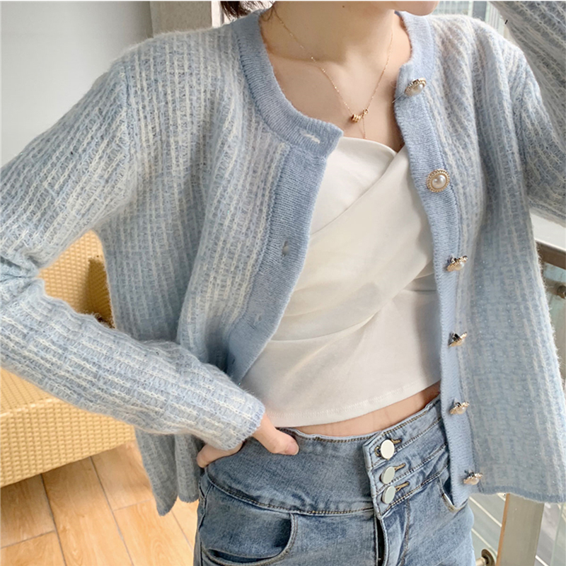 

2021 New Autumn Women's Blouses Buttons Short Cardigans Hot Fashions Ladies Swc2234 06TR, Blue