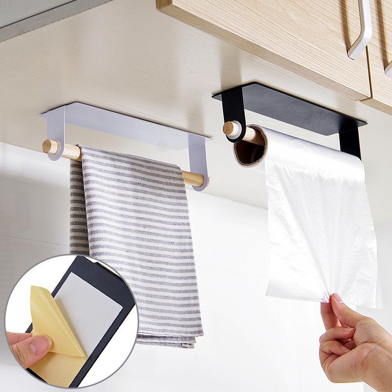 

Hot Sale 1PC Metal Wood Storage Racks For Kitchen Accessories Towel Shelf Bathroom Roll Paper Rag Holder Wall Hanging Holder
