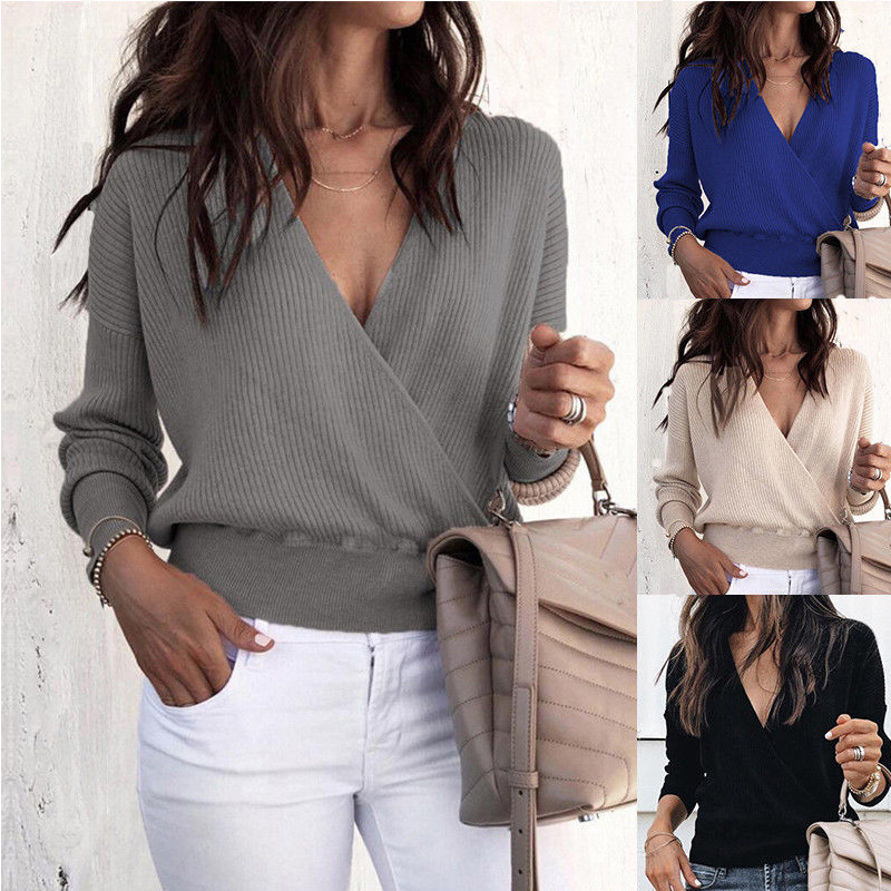 

Women' Zogaa long sleeve tops t spring from fashionable clothes sexy casual ladies with neckline v cross shirt tshirt 88PV, Red