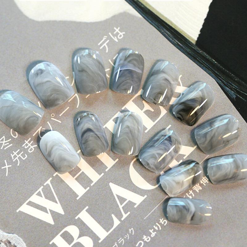 

24Pcs Women's Nails Beauty French Nail Art Tips False Nails DIY Manicure Kit, Gray