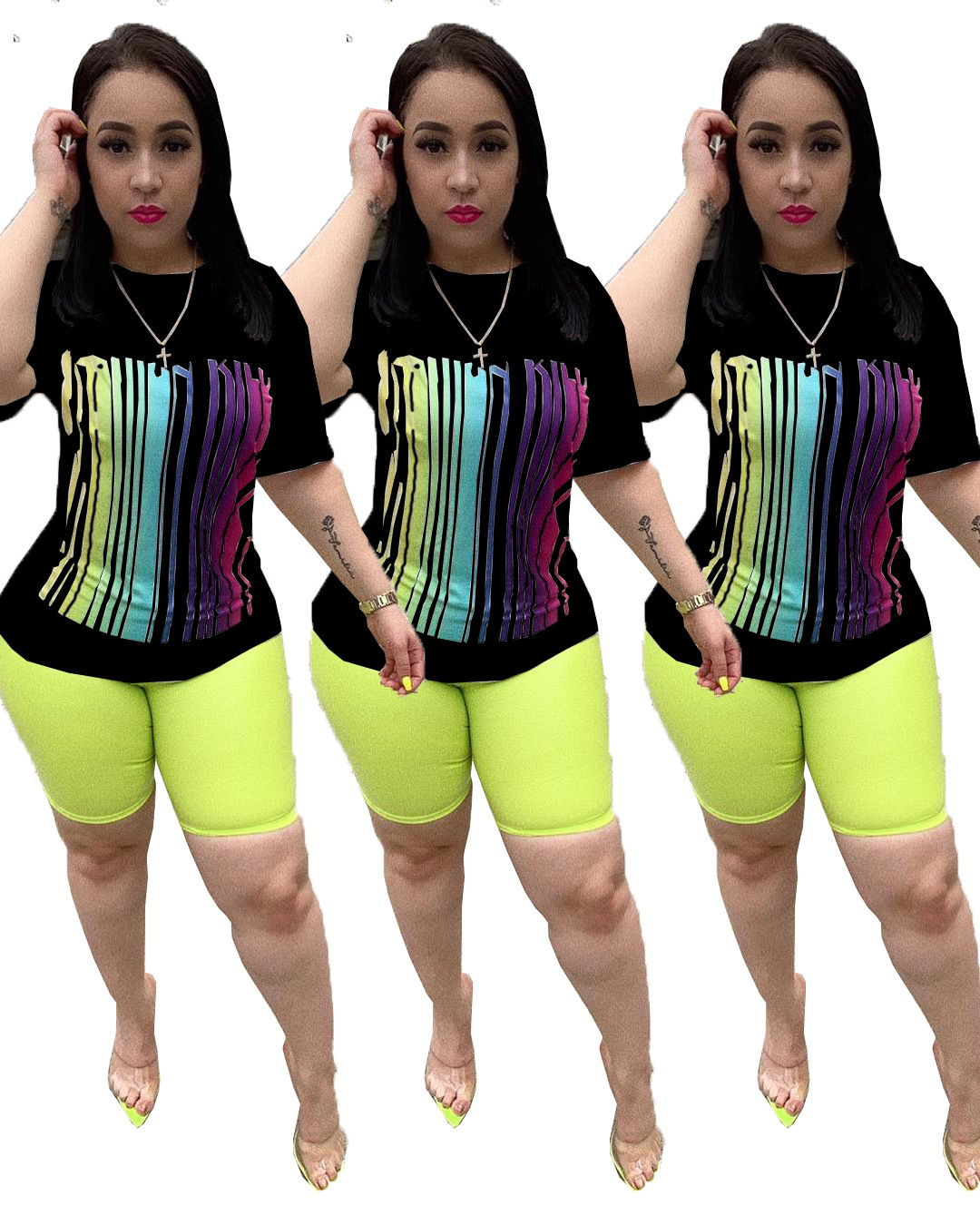 

Fashion Women Set 2 Piece Outfits Set Casual Short Sleeve T Shirts Skinny Pants Plus Size Suit xxxl T200702, Blue