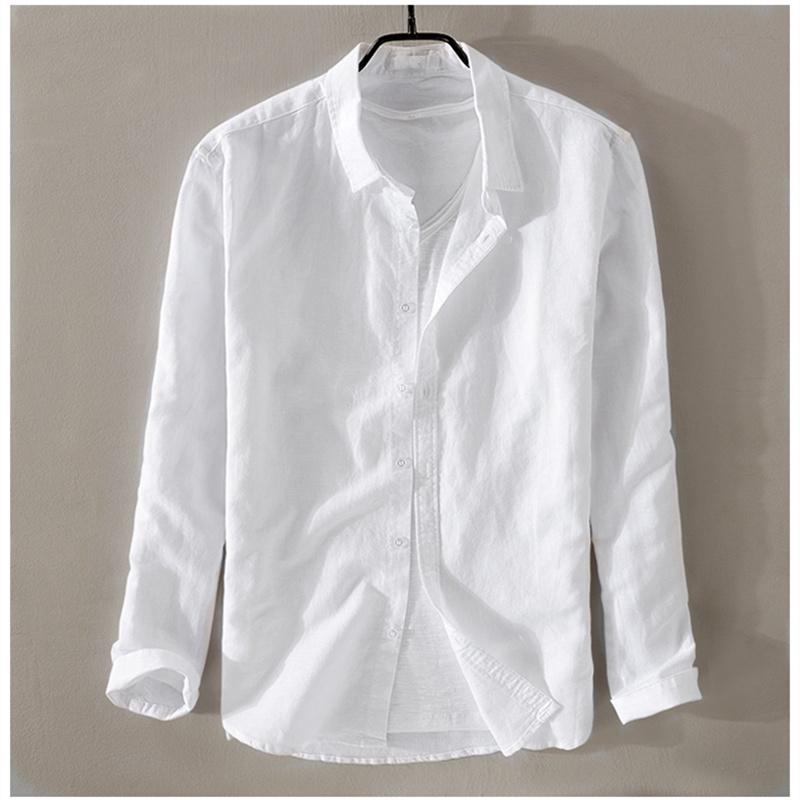 

Summer Plus Size Solid Men's Baggy Solid Cotton and Linen Long Sleeve Button Shirts -3XL camisa masculina camisas hombre, Red