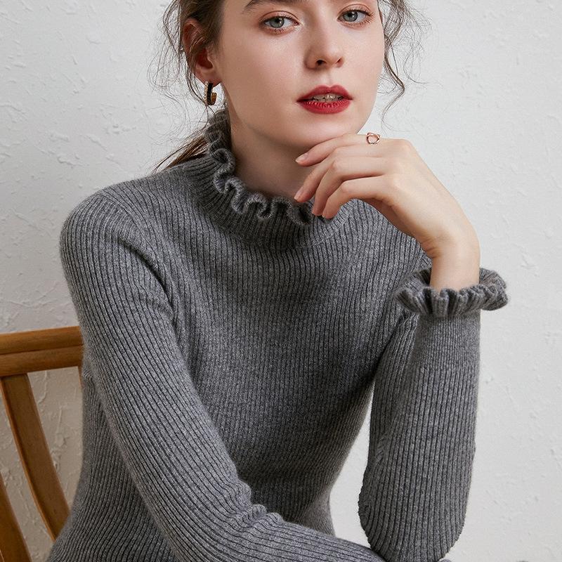 

Bonjean 100% Wool Knitted Jumper Winter Tops Turtleneck Pullovers Casual Sweaters Women Shirt Long Sleeve Slim Sweater Girls, White