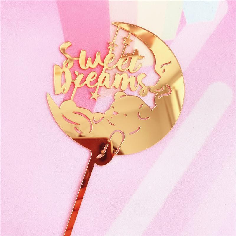 

Newborn Moon Happy Birthday Acrylic Cake Topper Gold Anniversary Baby 1th Cake Topper for Baby Birthday Party Decorations1