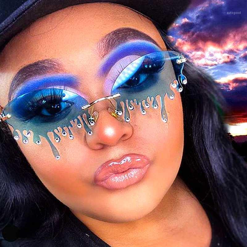 

Sunglasses Fashion Rimless Women 2021 Vintage Unique Tears Shape Clear Steampunk Sun Glasses Female Gafas Shades Oculos1