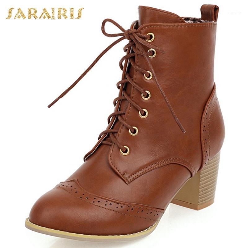 

SARAIRIS 2020 Dropship Big Size 48 Square High Heels Winter Shoes Women Vintage British Style Brogue Ankle Boots Female1, Black
