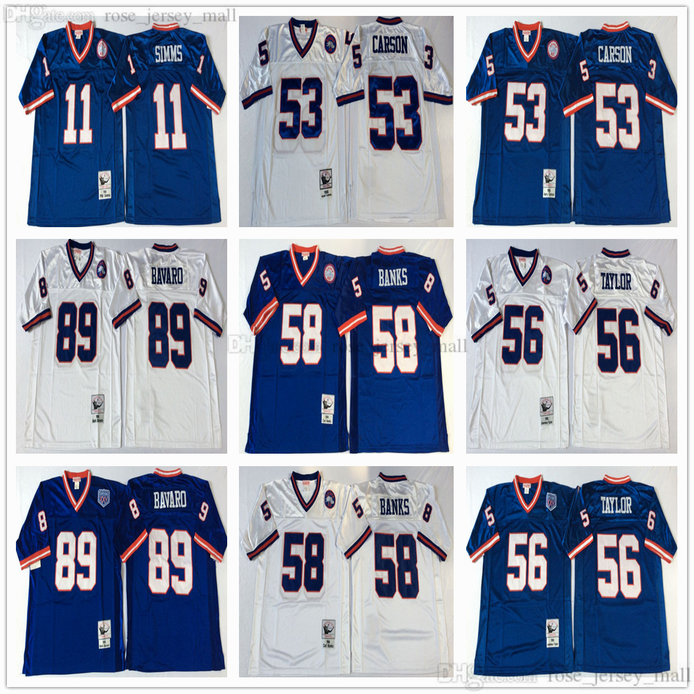 

NCAA 75th Vintage Football 89 Mark Bavaro Jerseys Stitched 11 Phil Simms 53 Harry Carson 56 Lawrence Taylor 58 Carl Banks Jersey College Mitchell & Ness Blue White, Same as picture