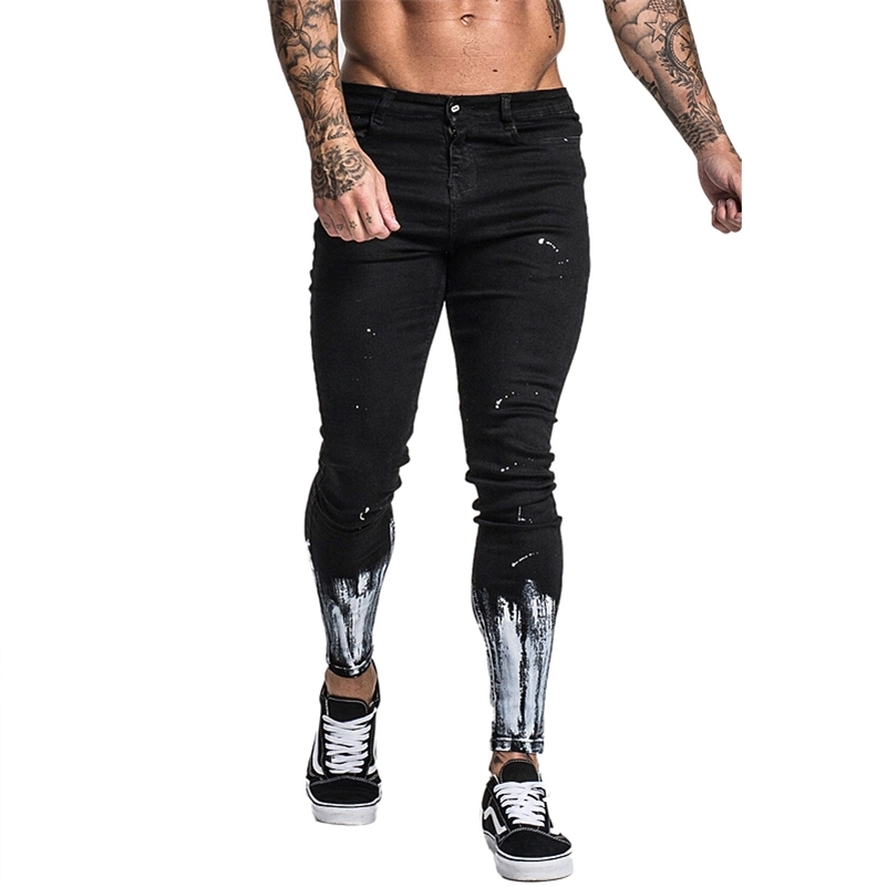 

GINGTTO for Men Stretch Ripped Pants Streetwear Denim Hommes Mens Skinny Jeans zm40 201111, Black zm40
