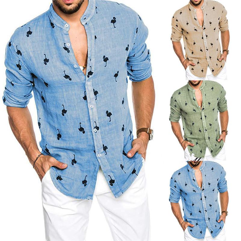 

Summer Men's Linen Long Sleeve V-neck Shirt Loose Casual Shirts Tops, Blue