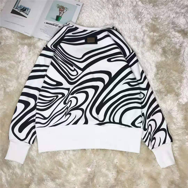 

Women Hoodie Striped Style High Quantity Terry Hoodie Letters Printed Sequins Budge Back Shirts Classicl Tops -L, White