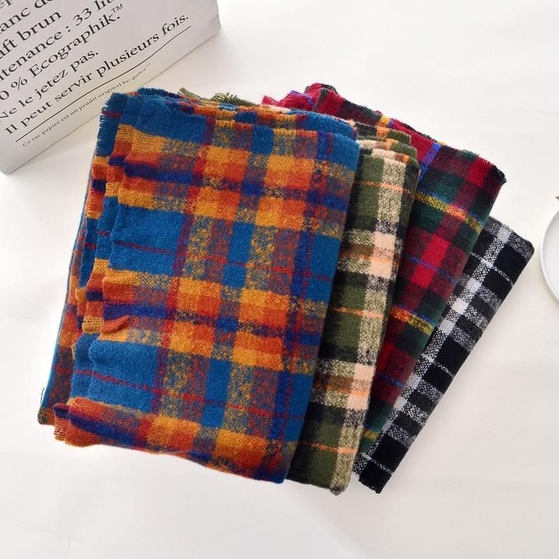 

Scarves 2021 Plaid Winter Scarf Women Warm Foulard Ladies Fashion Casual Female Scarfs Girls Cashmere Bufandas Hombre
