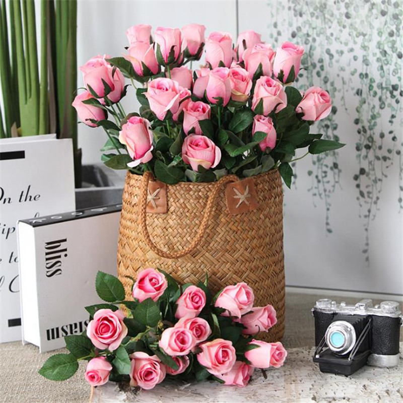 

Fake Rose (12 Heads/Bunch) 15.75" Length Simulation Spring Rosebud for Wedding Home Decorative Artificial Flowers, White