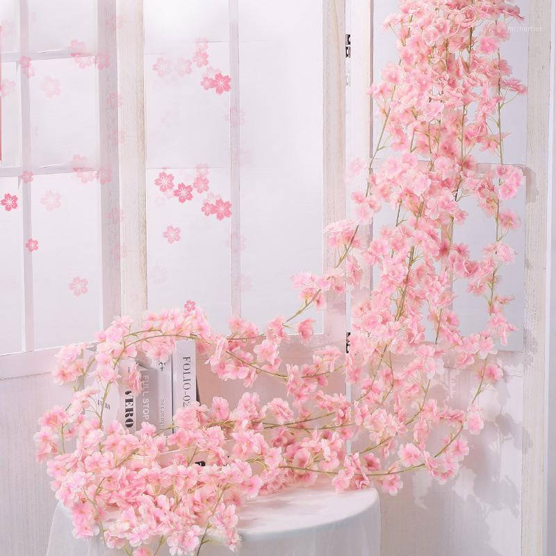 

2PCS 1.8M Artificial Cherry Blossoms Flower Vines Party Supplies Garland Silk Fake Cherry Flower Rattan Wedding Home Decor1, Ivory