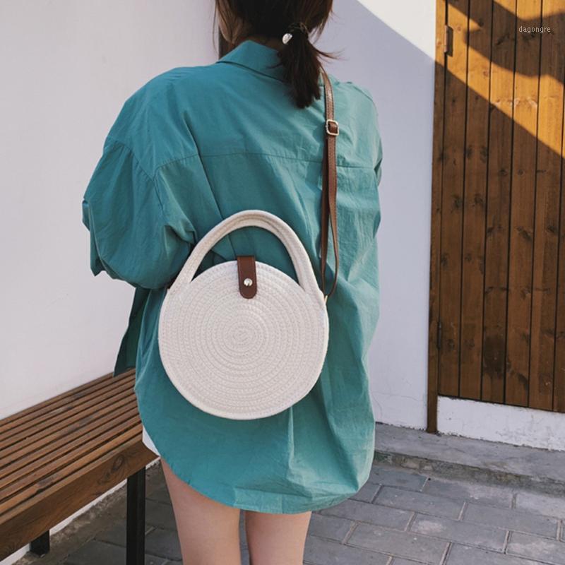 

MOLAVE Handbags Fashion Women's Weaving Solid Color Messenger Bag Round Straw Beach handbags Shoulder Bag luxury Jun51, Brown