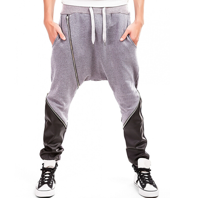

2021 Men in Leather Shreds Pu Hip Hop From the Hiphop Nightclub Stage Men's Zipper Pants Wide Corridors 0onr, Gray.