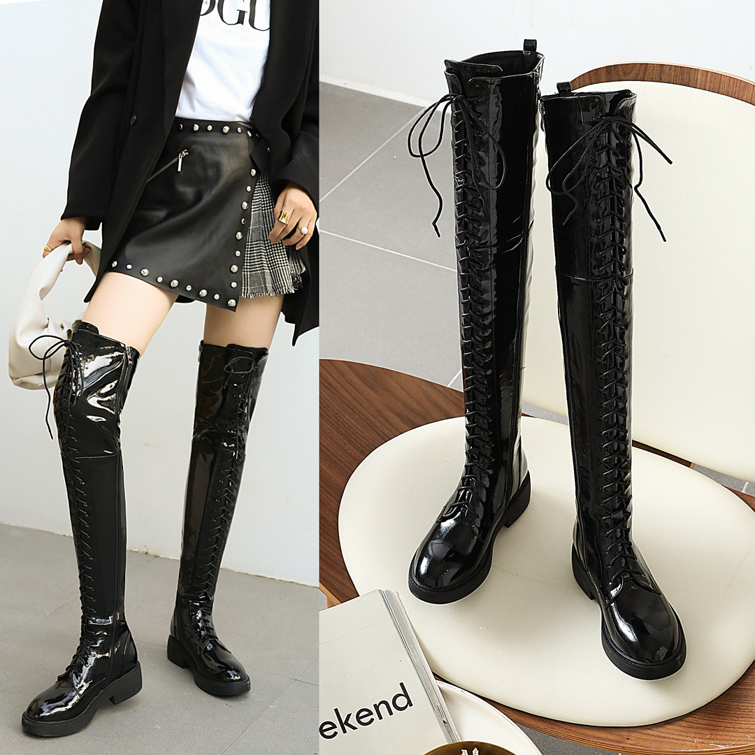 

2021 Woman On-the-knee Size 22-26.5cm Autumn and Winter Warm Cross Straps Buckled Thin Thigh Boots FFP6, Silver-winter.