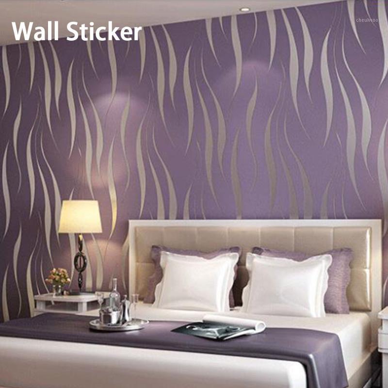

Modern Sofa Covering Home Decor Dustproof 3D Wave Stripe Fashion Embossed TV Background Non-woven Wall Sticker Waterproof1, Purple