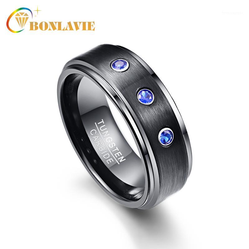 

Wedding Rings BONLAVIE 8MM 100% Tungsten Carbide For Men 3PCS Blue CZ Stone Ring Brand Men's Jewelry With Gift Box1