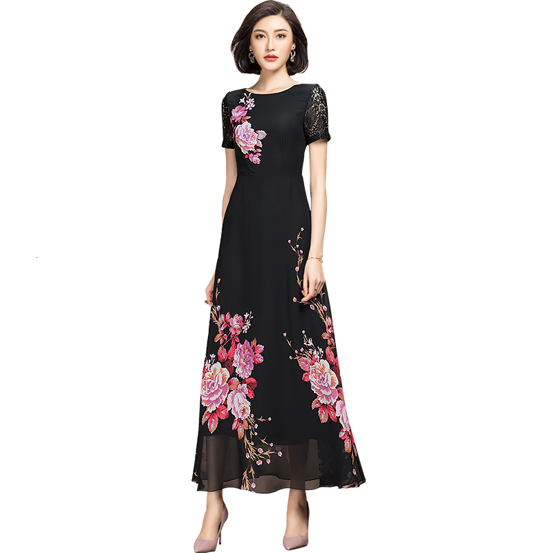 

Summer Short Floral Sleeve Chiffon Dress Woman Oyze, Black