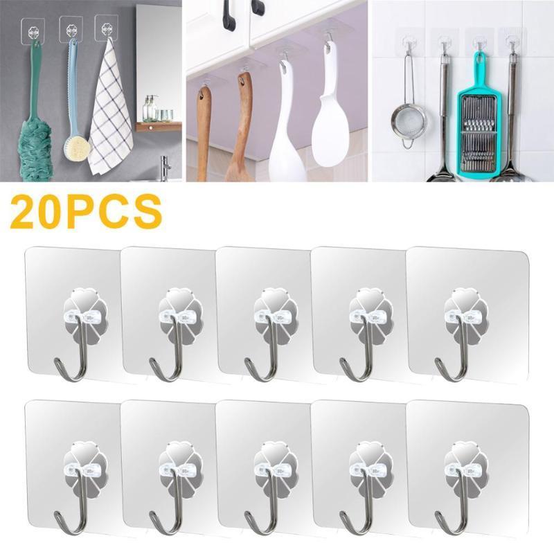 

20pcs Seamless Adhesive Hooks 180° Rotating Duty Kitchen Wall Hooks Reusable Small Size Transparent Removable Hook1