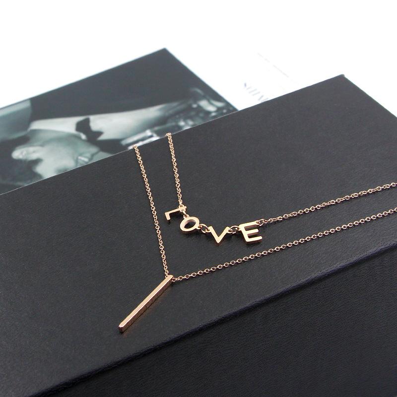 

Pendant Necklaces Martick Double Link Chain Statement Necklace For Woman Love Letter Rose Gold Color Jewelry P161