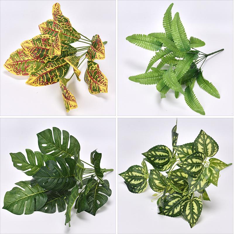 

Artificial Plant Green Vegetation Potted Plant Wall pei cai Decoration Simulated Leaves Lamination Epipremnum Aureum Persi, 7 cold water leaves