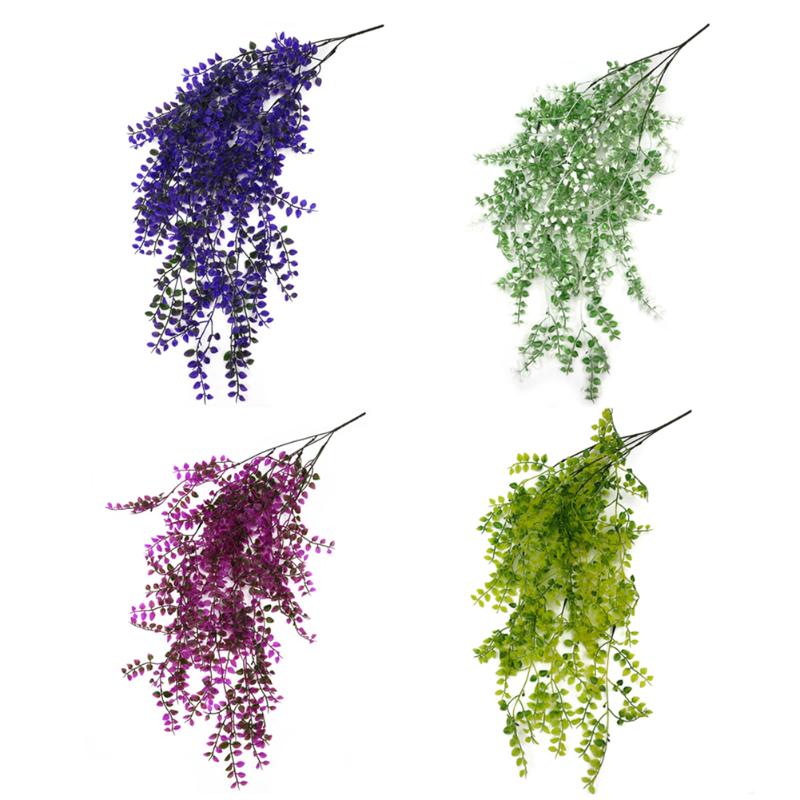 

2pcs Plastic Simulation Leaves Wall Vines Artificial Leaf Vine Fake Foliage Hanging Flower Garland For Home Garden Floral, Purple
