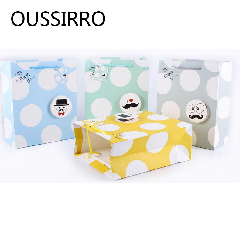 

Small Fresh Polka Dot Gift Paper Bag Kawaii Spring Stick Gift Bag Wedding Birthday Party Decoration Candy Cookies Packaging Bags