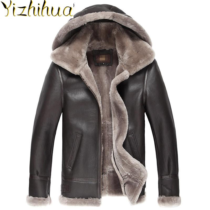 

Azazel Genuine Leather Jacket Men Double-faced Fur Coat 2020 Winter Bomber Jacket Natural Fur Coats Jaqueta De Couro 3009 ZL335, Black
