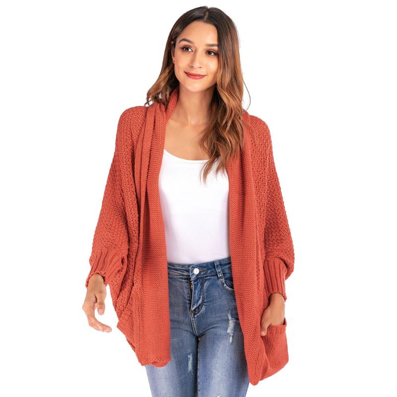 

Women Warm Bat Sleeve Large Size Long Knit Cardigan Sweater Open Stitch Sweater Coat Femme Chandails Woman 2020, Orange