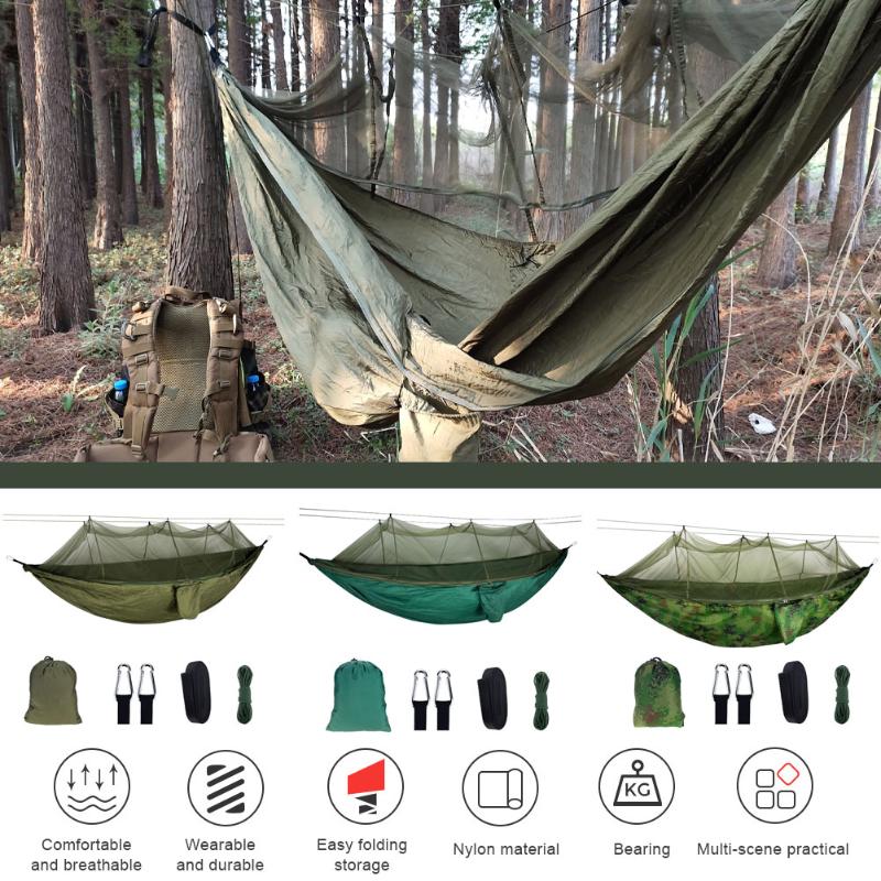 

1-2 Person Outdoor Mosquito Net Parachute Hammock Camping Hanging Sleeping Bed Swing Portable Double Chair Hamac Army Green