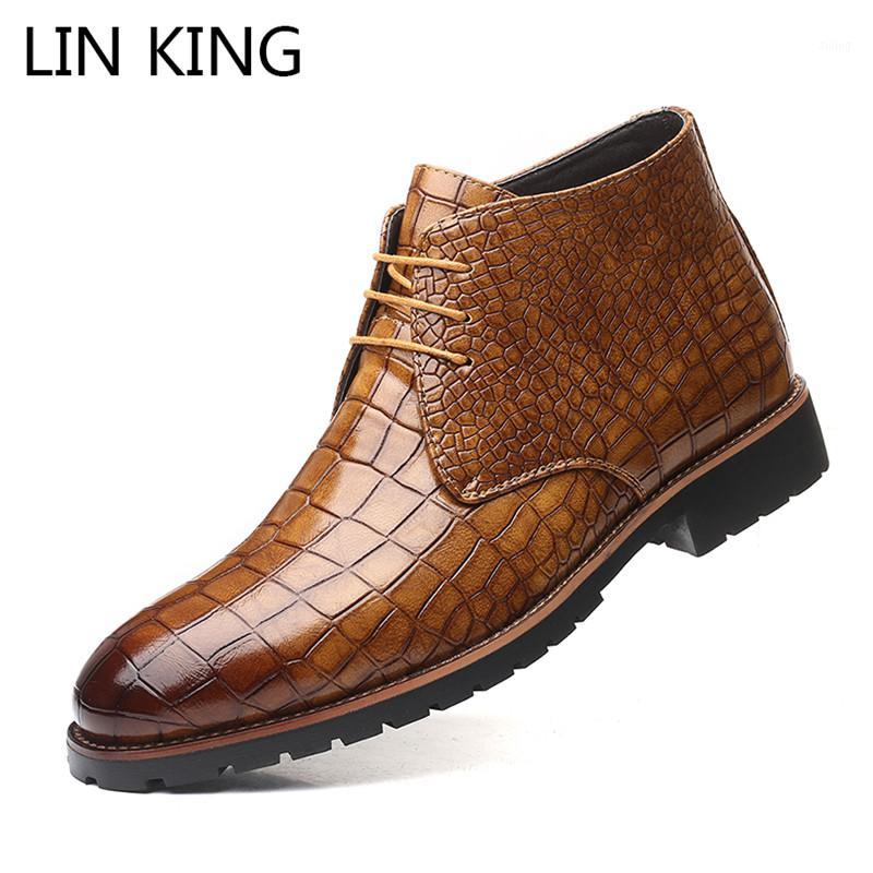 

LIN KING High Quality Genuine Leather Men Boots Spring Autumn Waterproof Ankle Boots Riding Outdoor Short Plus Size1, Brown
