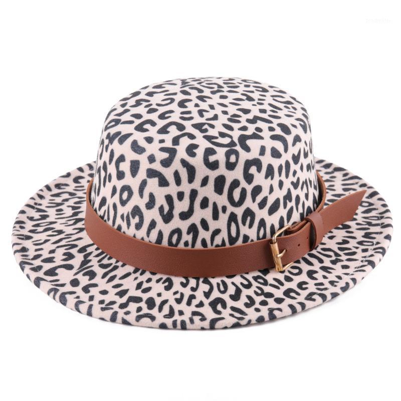 

Wide Brim Hats Autumn And Winter Woolen Flat Hat Leopard European American Fashion Felt Hat1
