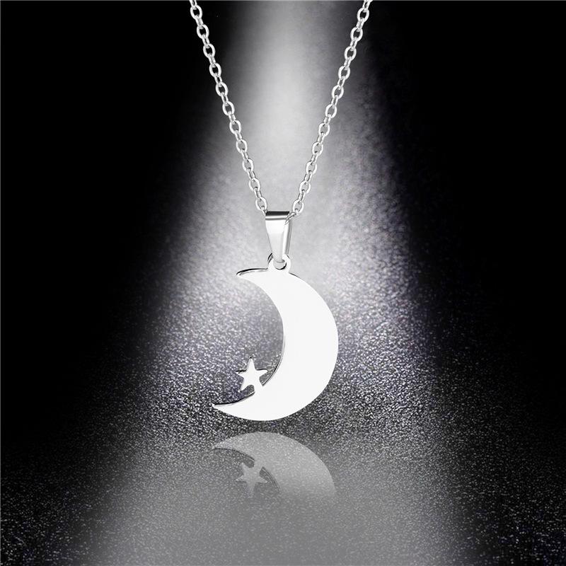 

Japanese Simple Good Night Necklace Moon Star Long Xingyue Pendant Titanium Steel Clavicle Sweater Necklace Giveaway